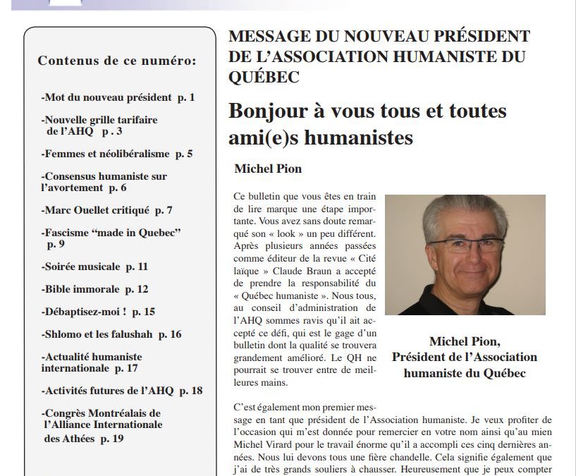 Mise à jour des grilles tarifaires de l’Association humaniste du Québec et de sa politique d’adhésion